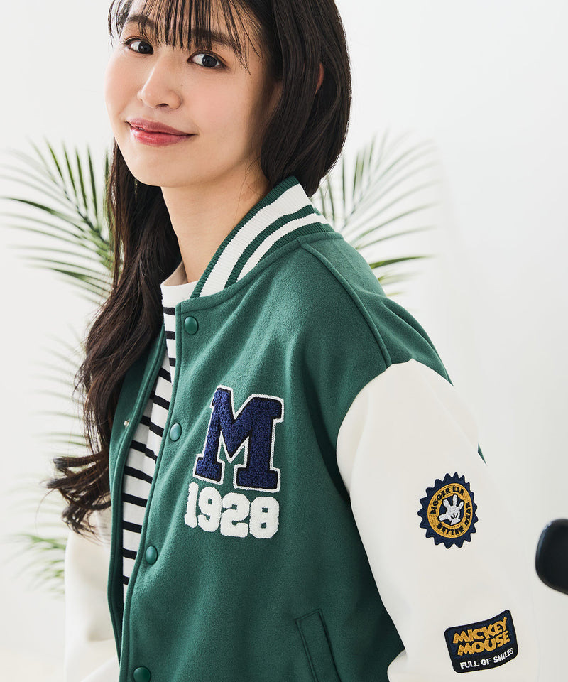 【Disney/ディズニー】MICKEY MOUSE/ミッキーマウス 袖切替 ワッペン刺繍 フリース スタジャン