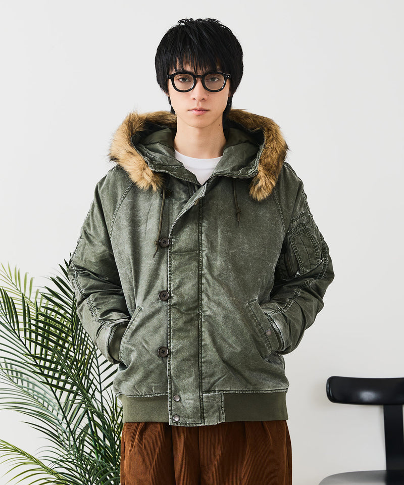 【UNIIT/ユニット】ヴィンテージナイロンN-2B オーバーサイズ 古着加工 衿ファー