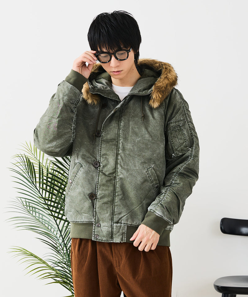 【UNIIT/ユニット】ヴィンテージナイロンN-2B オーバーサイズ 古着加工 衿ファー