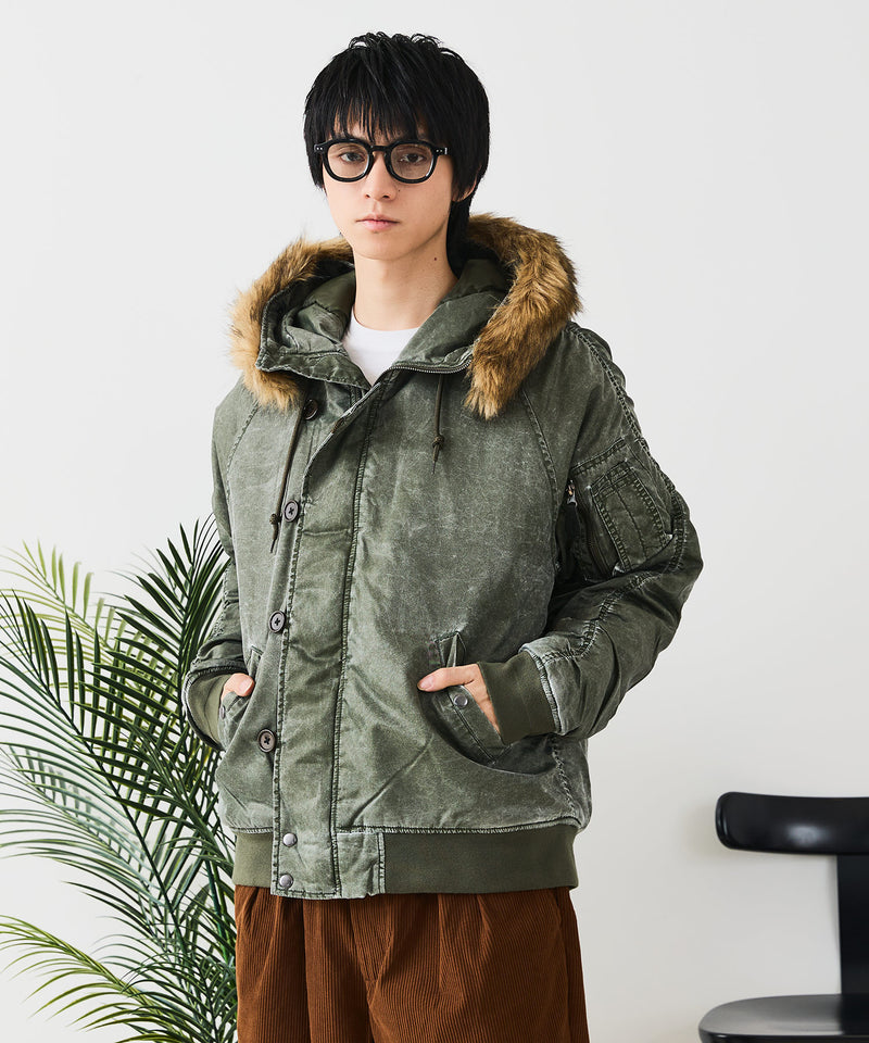 【UNIIT/ユニット】ヴィンテージナイロンN-2B オーバーサイズ 古着加工 衿ファー