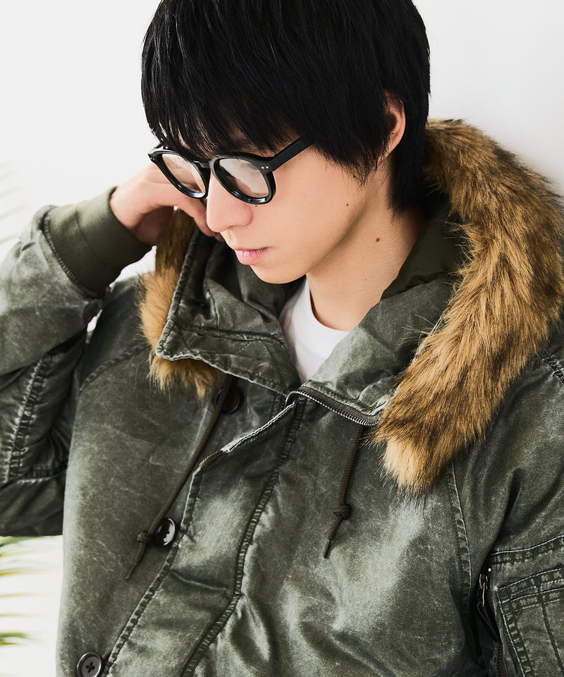 【UNIIT/ユニット】ヴィンテージナイロンN-2B オーバーサイズ 古着加工 衿ファー
