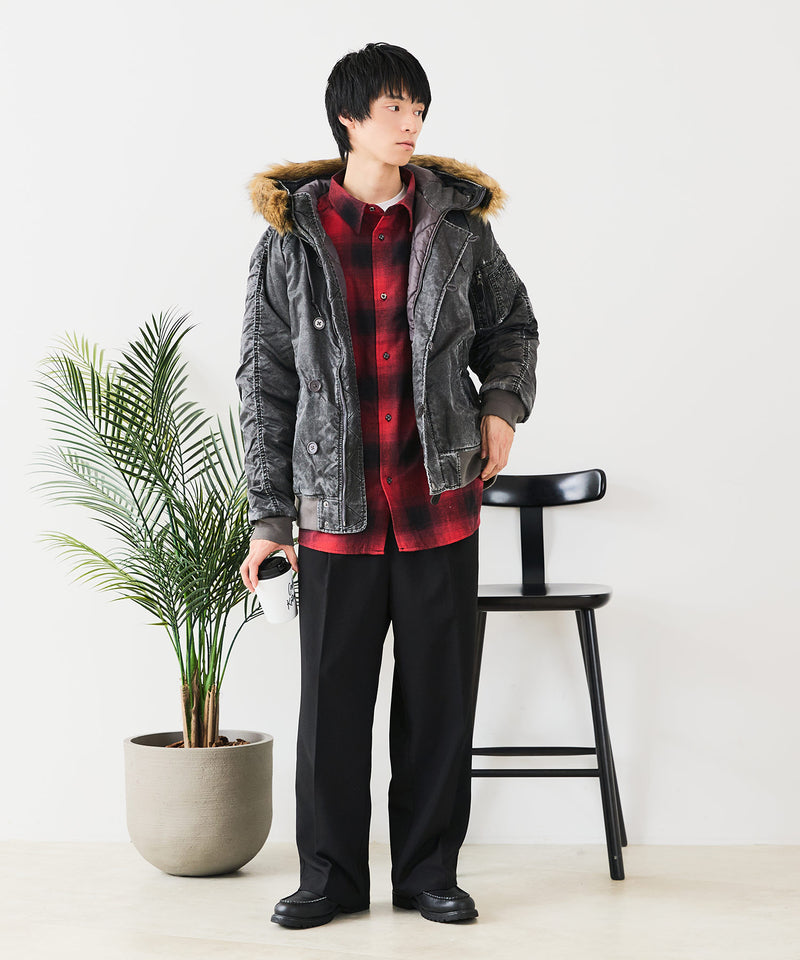 【UNIIT/ユニット】ヴィンテージナイロンN-2B オーバーサイズ 古着加工 衿ファー