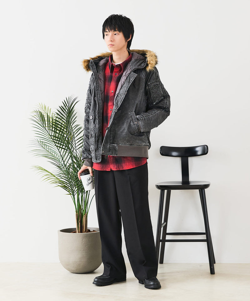 【UNIIT/ユニット】ヴィンテージナイロンN-2B オーバーサイズ 古着加工 衿ファー