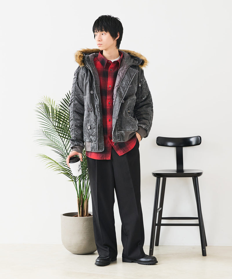 【UNIIT/ユニット】ヴィンテージナイロンN-2B オーバーサイズ 古着加工 衿ファー