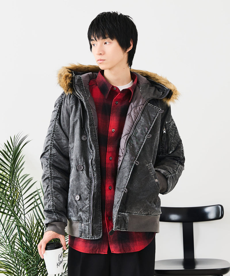 【UNIIT/ユニット】ヴィンテージナイロンN-2B オーバーサイズ 古着加工 衿ファー