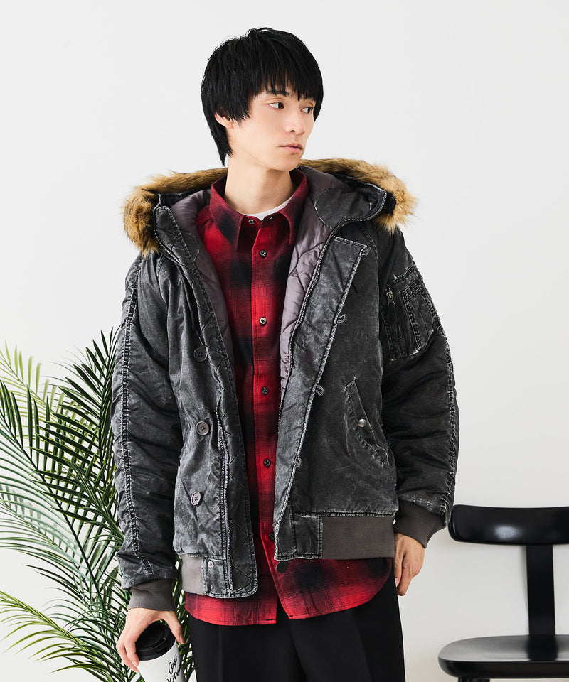 【UNIIT/ユニット】ヴィンテージナイロンN-2B オーバーサイズ 古着加工 衿ファー