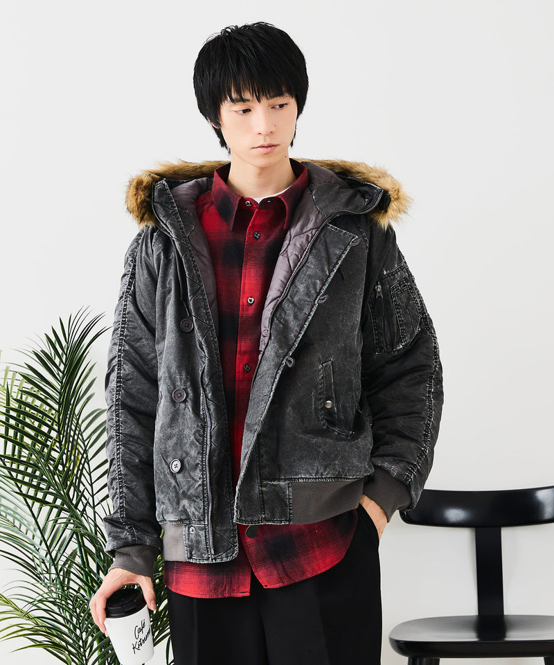 【UNIIT/ユニット】ヴィンテージナイロンN-2B オーバーサイズ 古着加工 衿ファー