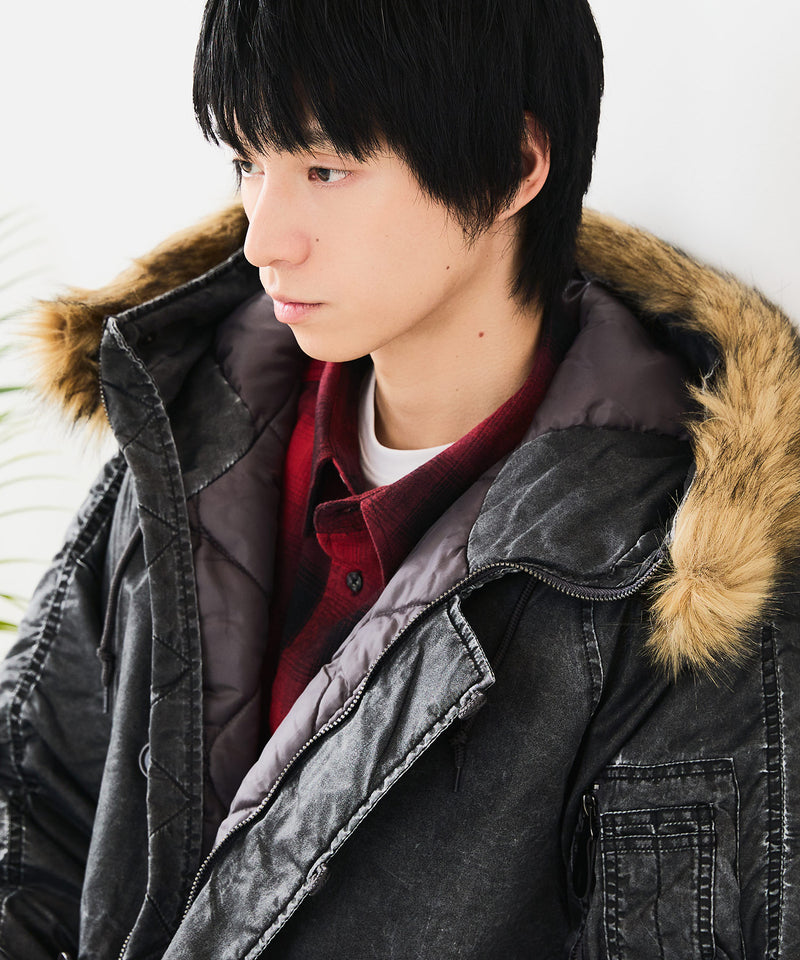 【UNIIT/ユニット】ヴィンテージナイロンN-2B オーバーサイズ 古着加工 衿ファー