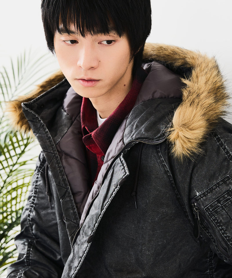 【UNIIT/ユニット】ヴィンテージナイロンN-2B オーバーサイズ 古着加工 衿ファー