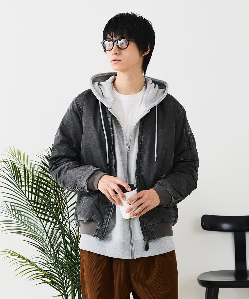 【UNIIT/ユニット】 ヴィンテージライクナイロン オーバーサイズMA-1 古着加工