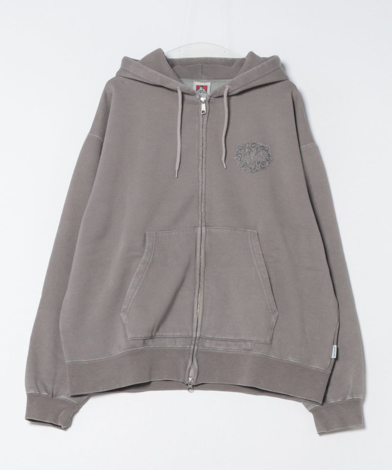 【BEN DAVIS/ベンデイビス】グランジワッペン ZIPフーディー ヴィンテージ加工 裏起毛 フルジップパーカー