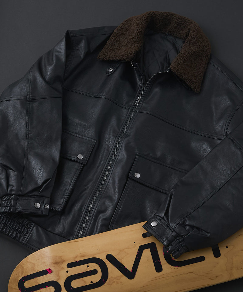 【SAVIER/サビアー】ボア衿G1PUレザーブルゾン