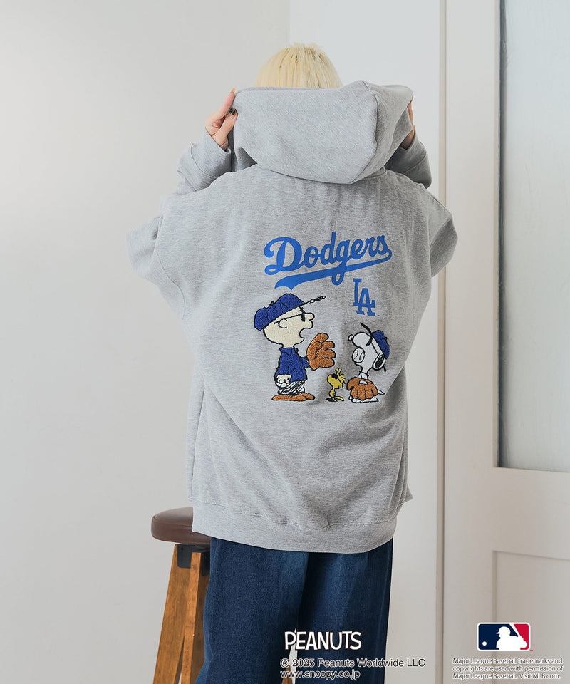 【XL】PEANUTS×MLB  ヤンキース　裏起毛フルジップパーカー●ブルー PEANUTS×MLB】オリジナルデザイン フルジップパーカー ヤンキース