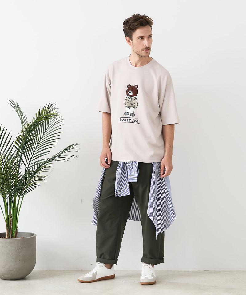 接触冷感 COOLスムース 部分刺繍 プリント リラックスシルエットTシャツ【Blue Standard/ブルースタンダード】