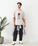 接触冷感 COOLスムース 部分刺繍 プリント リラックスシルエットTシャツ【Blue Standard/ブルースタンダード】