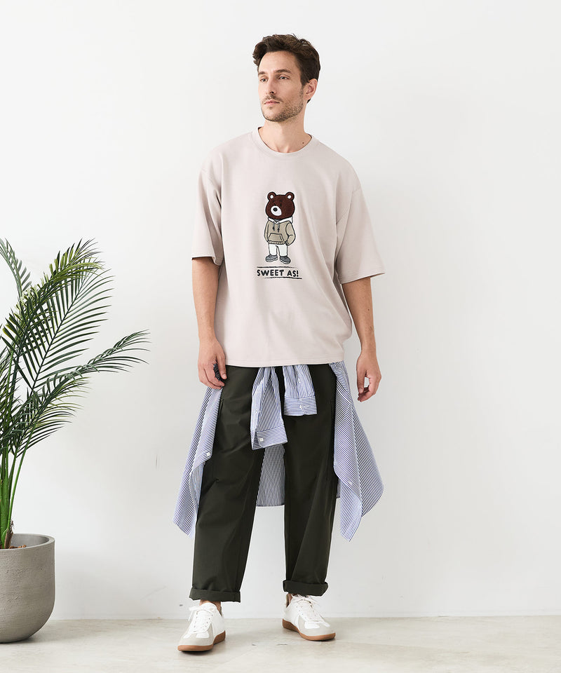接触冷感 COOLスムース 部分刺繍 プリント リラックスシルエットTシャツ【Blue Standard/ブルースタンダード】