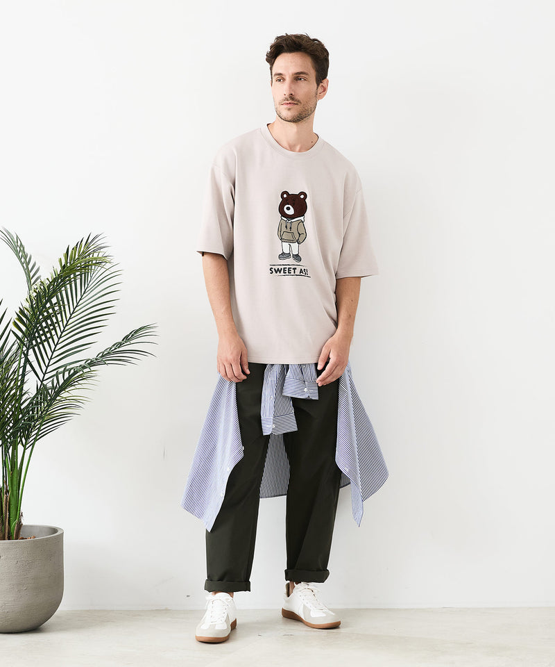 接触冷感 COOLスムース 部分刺繍 プリント リラックスシルエットTシャツ【Blue Standard/ブルースタンダード】