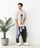 接触冷感 COOLスムース 部分刺繍 プリント リラックスシルエットTシャツ【Blue Standard/ブルースタンダード】