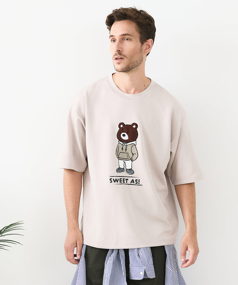 接触冷感 COOLスムース 部分刺繍 プリント リラックスシルエットTシャツ【Blue Standard/ブルースタンダード】