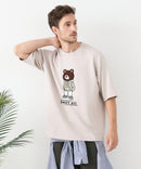 接触冷感 COOLスムース 部分刺繍 プリント リラックスシルエットTシャツ【Blue Standard/ブルースタンダード】