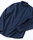 フレンチリネンミックス 長袖 リラックスフィット バンドカラーシャツ【Blue Standard:ブルースタンダード】