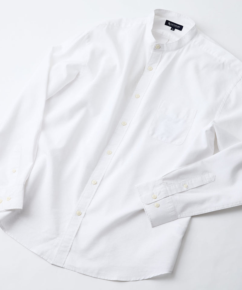 フレンチリネンミックス 長袖 リラックスフィット バンドカラーシャツ【Blue Standard:ブルースタンダード】