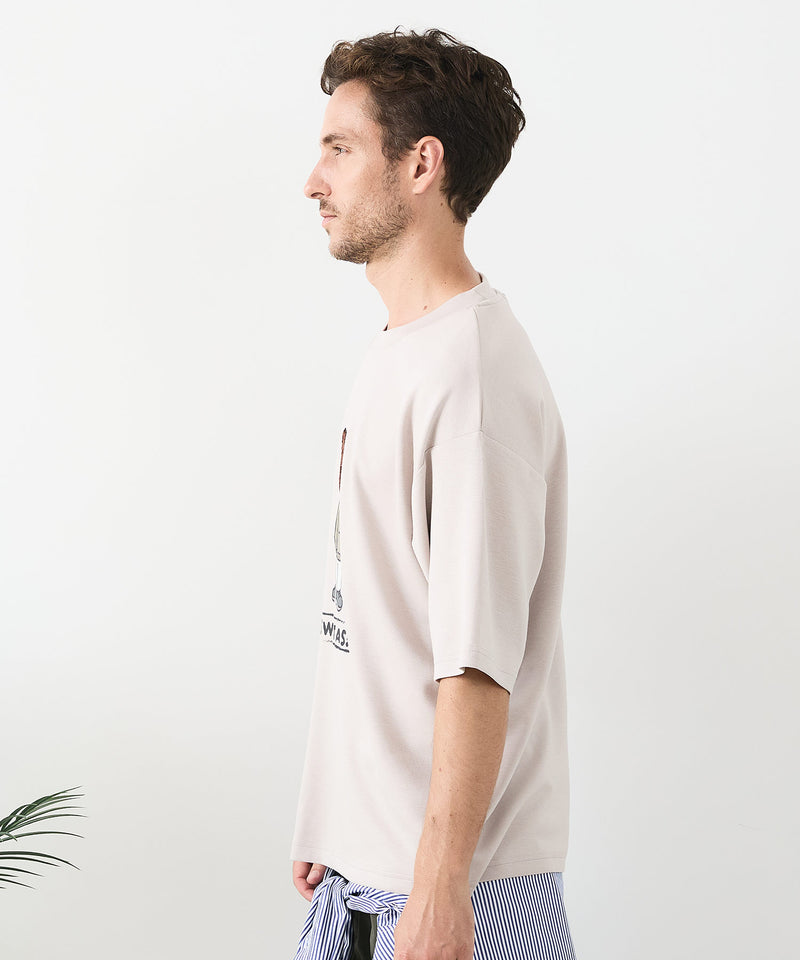 接触冷感 COOLスムース 部分刺繍 プリント リラックスシルエットTシャツ【Blue Standard/ブルースタンダード】