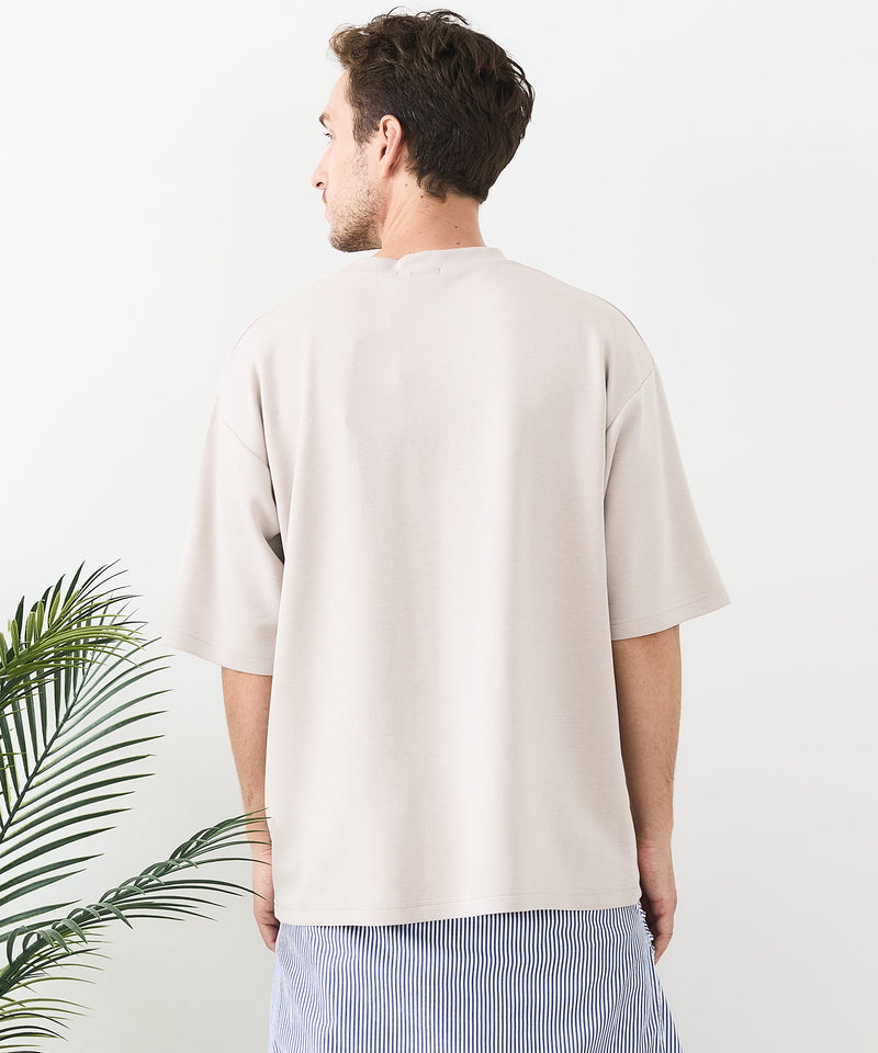 接触冷感 COOLスムース 部分刺繍 プリント リラックスシルエットTシャツ【Blue Standard/ブルースタンダード】