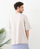 接触冷感 COOLスムース 部分刺繍 プリント リラックスシルエットTシャツ【Blue Standard/ブルースタンダード】