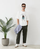 接触冷感 COOLスムース 部分刺繍 プリント リラックスシルエットTシャツ【Blue Standard/ブルースタンダード】