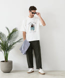 接触冷感 COOLスムース 部分刺繍 プリント リラックスシルエットTシャツ【Blue Standard/ブルースタンダード】