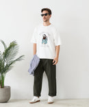 接触冷感 COOLスムース 部分刺繍 プリント リラックスシルエットTシャツ【Blue Standard/ブルースタンダード】