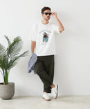 接触冷感 COOLスムース 部分刺繍 プリント リラックスシルエットTシャツ【Blue Standard/ブルースタンダード】