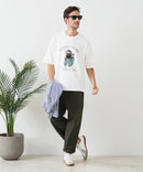 接触冷感 COOLスムース 部分刺繍 プリント リラックスシルエットTシャツ【Blue Standard/ブルースタンダード】