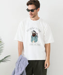 接触冷感 COOLスムース 部分刺繍 プリント リラックスシルエットTシャツ【Blue Standard/ブルースタンダード】