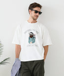 接触冷感 COOLスムース 部分刺繍 プリント リラックスシルエットTシャツ【Blue Standard/ブルースタンダード】