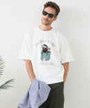 接触冷感 COOLスムース 部分刺繍 プリント リラックスシルエットTシャツ【Blue Standard/ブルースタンダード】