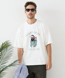 接触冷感 COOLスムース 部分刺繍 プリント リラックスシルエットTシャツ【Blue Standard/ブルースタンダード】