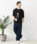 接触冷感 COOLスムース 部分刺繍 プリント リラックスシルエットTシャツ【Blue Standard/ブルースタンダード】