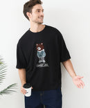 接触冷感 COOLスムース 部分刺繍 プリント リラックスシルエットTシャツ【Blue Standard/ブルースタンダード】