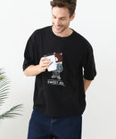 接触冷感 COOLスムース 部分刺繍 プリント リラックスシルエットTシャツ【Blue Standard/ブルースタンダード】