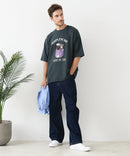 接触冷感 COOLスムース 部分刺繍 プリント リラックスシルエットTシャツ【Blue Standard/ブルースタンダード】