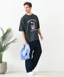 接触冷感 COOLスムース 部分刺繍 プリント リラックスシルエットTシャツ【Blue Standard/ブルースタンダード】