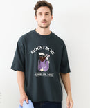 接触冷感 COOLスムース 部分刺繍 プリント リラックスシルエットTシャツ【Blue Standard/ブルースタンダード】