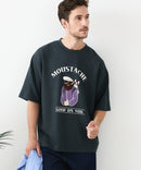 接触冷感 COOLスムース 部分刺繍 プリント リラックスシルエットTシャツ【Blue Standard/ブルースタンダード】