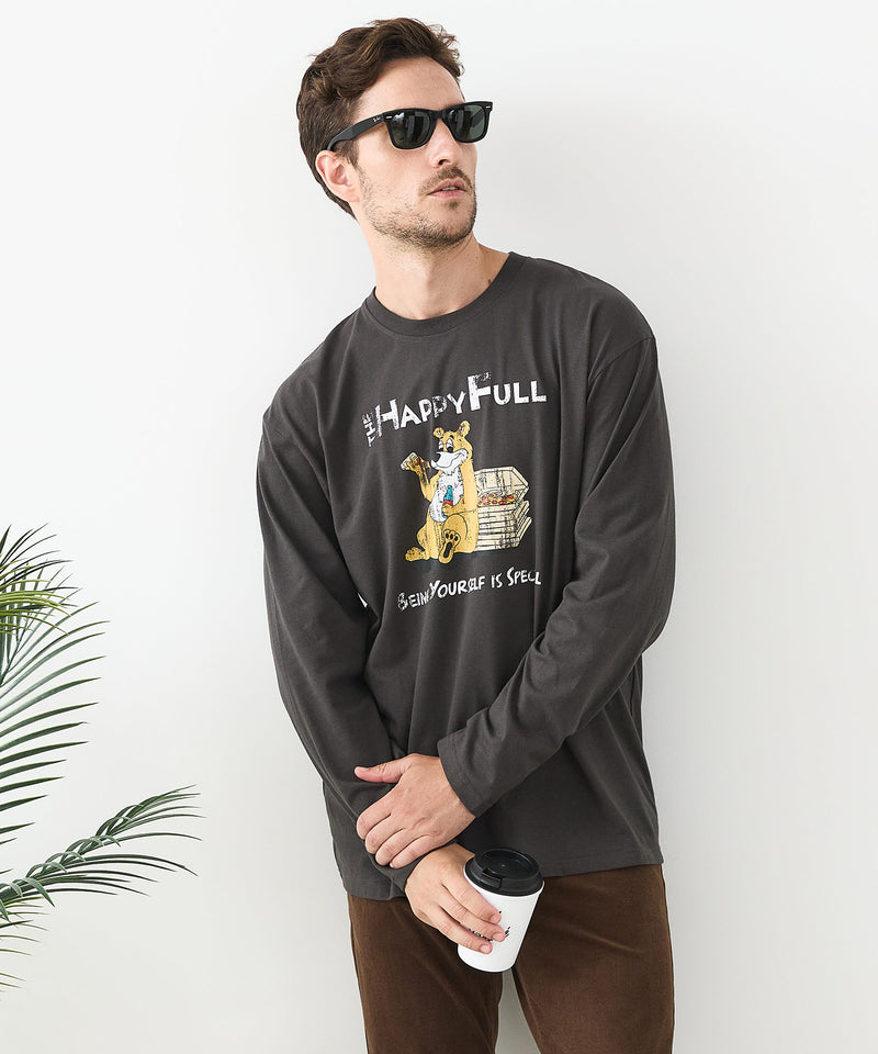 【汗染みの目立ちにくいTシャツ ZEROSTAIN/ゼロステイン】カートゥーン ヴィンテージ風プリント ビッグシルエット ロンT 防汚 ＵＶカット