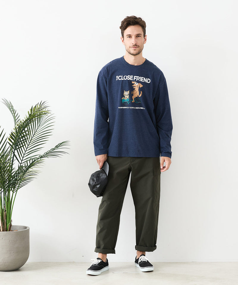 【汗染みの目立ちにくいTシャツ ZEROSTAIN/ゼロステイン】カートゥーン ヴィンテージ風プリント ビッグシルエット ロンT 防汚 ＵＶカット