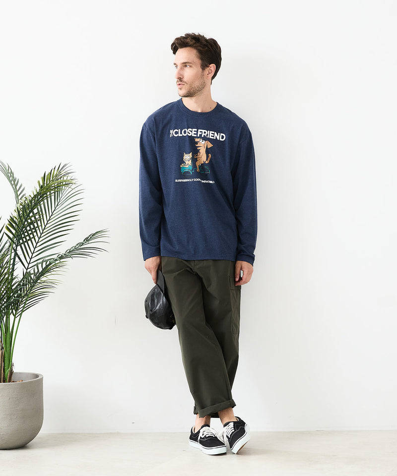 【汗染みの目立ちにくいTシャツ ZEROSTAIN/ゼロステイン】カートゥーン ヴィンテージ風プリント ビッグシルエット ロンT 防汚 ＵＶカット