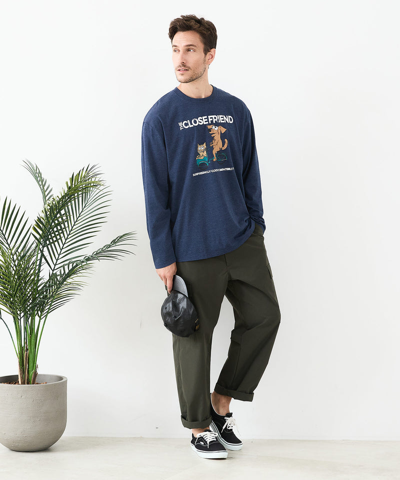 【汗染みの目立ちにくいTシャツ ZEROSTAIN/ゼロステイン】カートゥーン ヴィンテージ風プリント ビッグシルエット ロンT 防汚 ＵＶカット