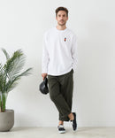 【汗染みの目立ちにくいTシャツ ZEROSTAIN/ゼロステイン】アニマル胸ワンポイント刺繍 ビッグシルエット ロンT 防汚 ＵＶカット